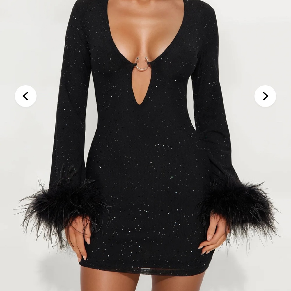 Gwen Feather Glitter Mesh Mini Dress - Black